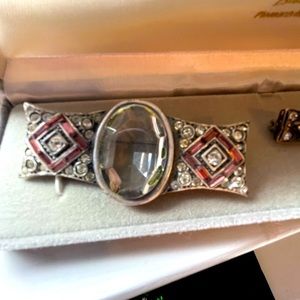 RARE! One Vintage Metal rhinestone  Brooch, Art Deco